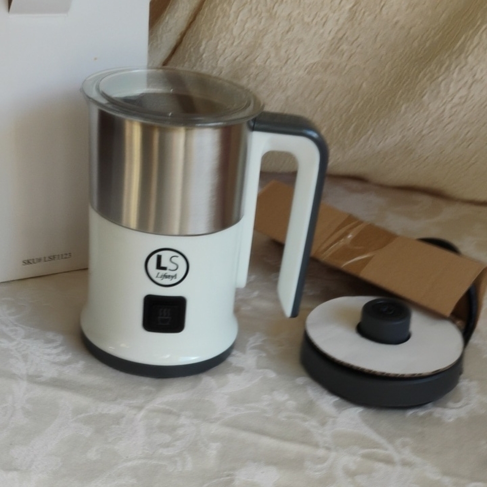 Stainless Steel and White Milk Frother